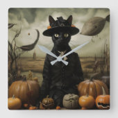 Witch Cat with Pumpkins  スクエア壁時計 (正面)