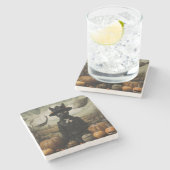 Witch Cat with Pumpkins  ストーンコースター (横)