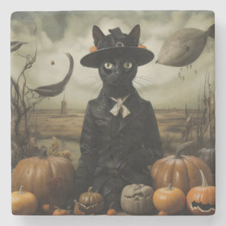 Witch Cat with Pumpkins ストーンコースター