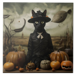 Witch Cat with Pumpkins  タイル