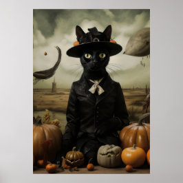 Witch Cat with Pumpkins  ポスター