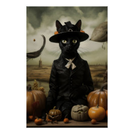 Witch Cat with Pumpkins  ポスター