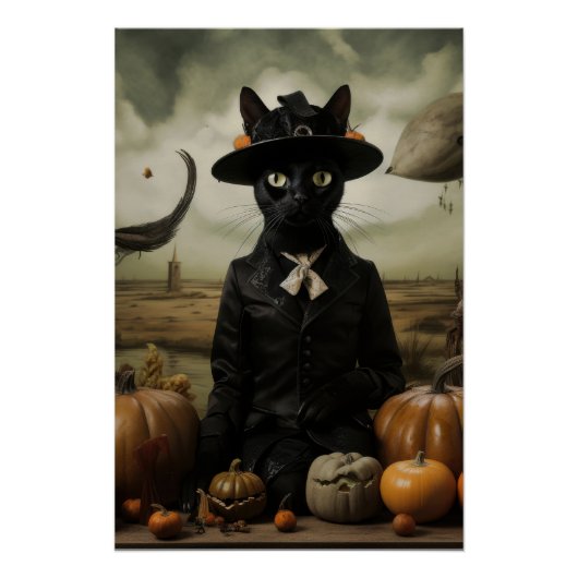 Witch Cat with Pumpkins  ポスター (正面)