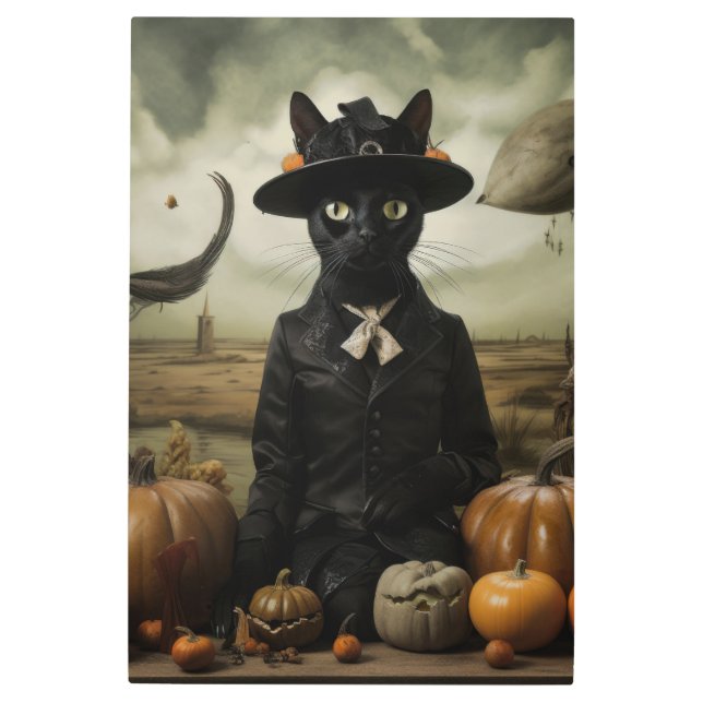 Witch Cat with Pumpkins  メタルプリント (正面)