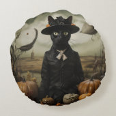 Witch Cat with Pumpkins  ラウンドクッション (裏面)