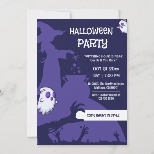 Witch cauldron creepy hands Purple Halloween Party 招待状 (正面)