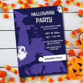 Witch cauldron creepy hands Purple Halloween Party 招待状