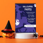 Witch cauldron creepy hands Purple Halloween Party 招待状