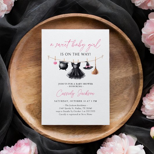 Witch Clothesline Halloween Baby Shower 招待状