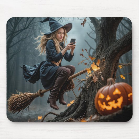 Witch Crashing Into a Tree While Texting マウスパッド (正面)