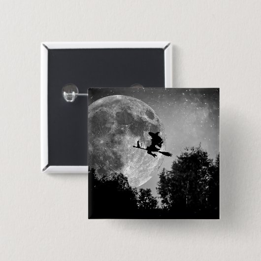 Witch flying on the broom with her cat 缶バッジ (正面&裏面)