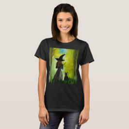 Witch Halloween Gothic Black Cat Spooky Watercolor Tシャツ