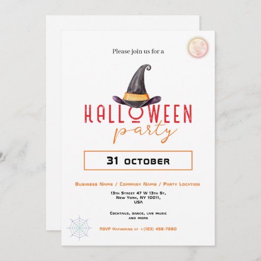 Witch Hat Business Halloween Party Office Event  I 招待状 (正面/裏面)