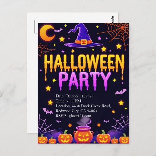 Witch Hat Halloween Party ポストカード (正面/裏面)