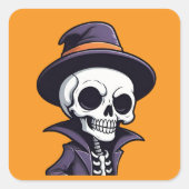 Witch Hat Halloween Skeleton Stickers スクエアシール (正面)