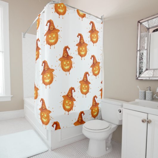 Witch Hat Pumpkin Gothic Bathroom Design – Spooky シャワーカーテン (インサイチュ)