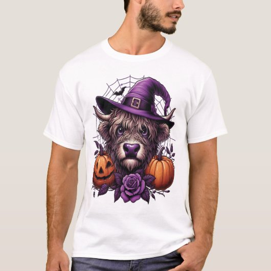 Witch Highland Halloween Cow Tシャツ (正面)