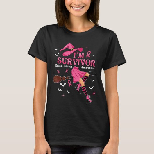 Witch Im A Survivor Halloween Breast Cancer Awaren Tシャツ (正面)