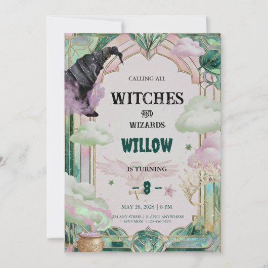 Witch Musical Birthday Invitation Magical Canva 招待状 (正面)