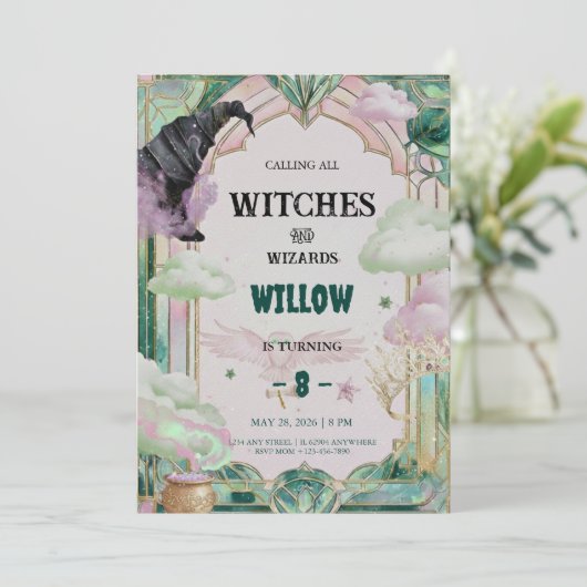 Witch Musical Birthday Invitation Magical Canva 招待状 (スタンド正面)