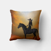 Witch on a Black Horse in Autumn Throw Pillow クッション (裏面)
