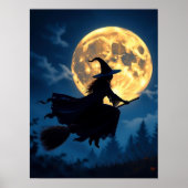 Witch on Broom by Full Moon Halloween ポスター (正面)