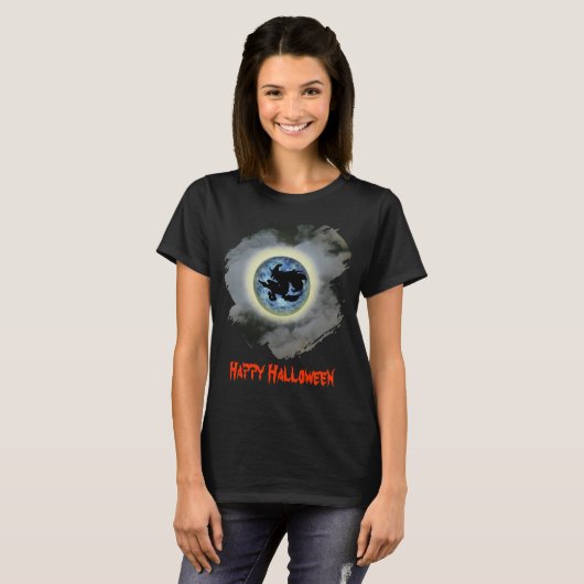 Witch On Full Moon Funny Halloween  Tシャツ (正面フル)