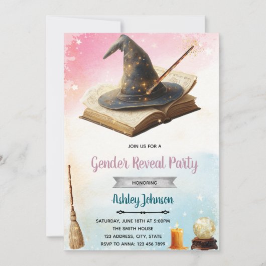 Witch or Wizard gender reveal invitation 招待状 (正面)