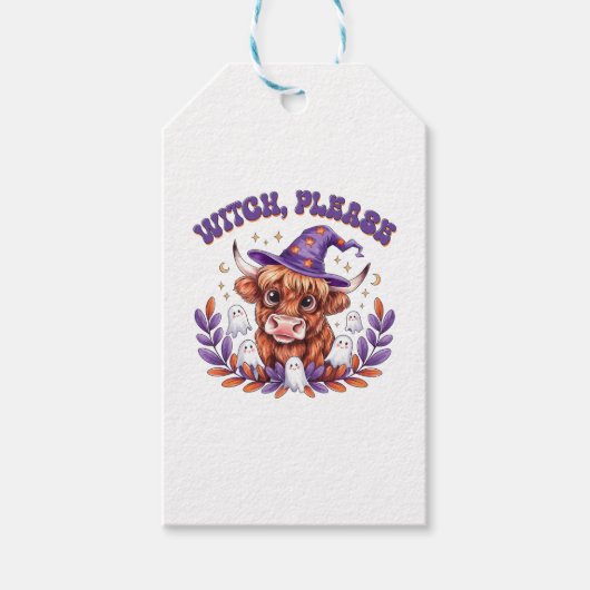 Witch Please Highland Cow Halloween ギフトタグ (正面)