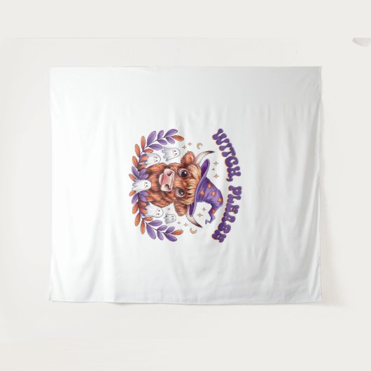 Witch Please Highland Cow Halloween タペストリー (正面(横))