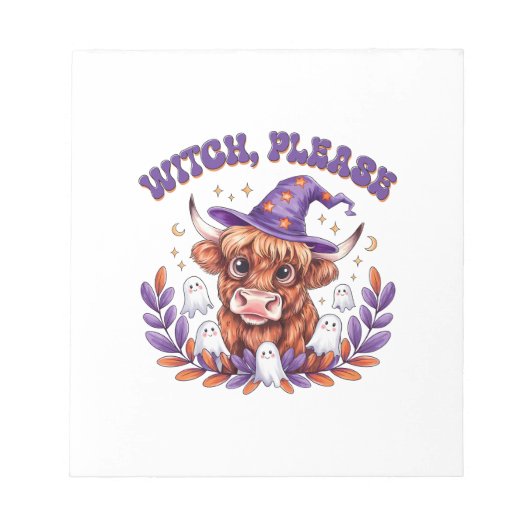 Witch Please Highland Cow Halloween ノートパッド (正面)