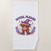 Witch Please Highland Cow Halloween ビーチタオル (正面)