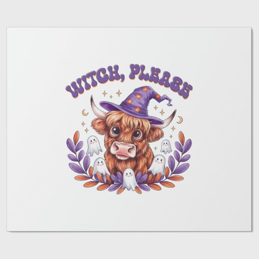Witch Please Highland Cow Halloween ラッピングペーパー (フラット)