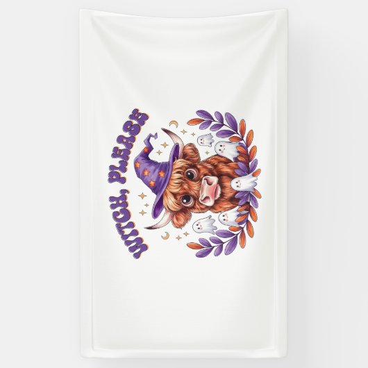 Witch Please Highland Cow Halloween 横断幕 (縦)