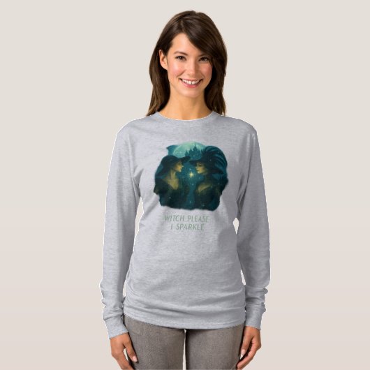 Witch Please, I Sparkle (Grey) sleeved Tシャツ (正面フル)