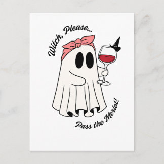 Witch Please Pass the Merlot Funny Halloween Wine インビテーションポストカード