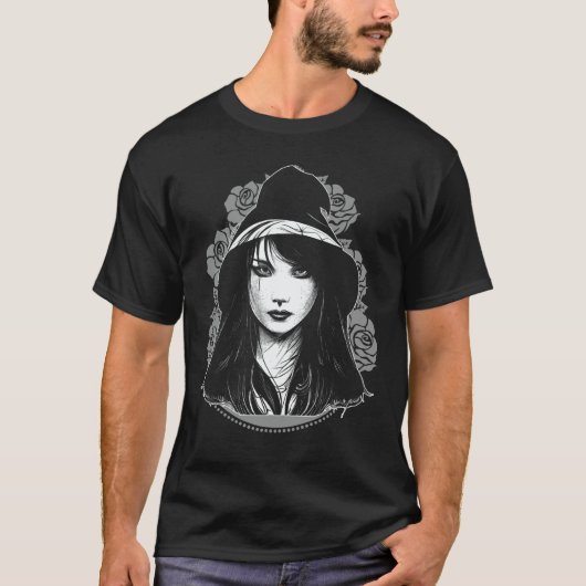 Witch Portrait Beautiful Wicca Woman Occult Tシャツ (正面)