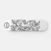 Witch red eyes black and white line art スケートボード (横)