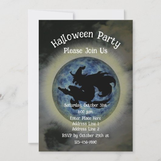 Witch Riding Broomstick Halloween  招待状 (正面)