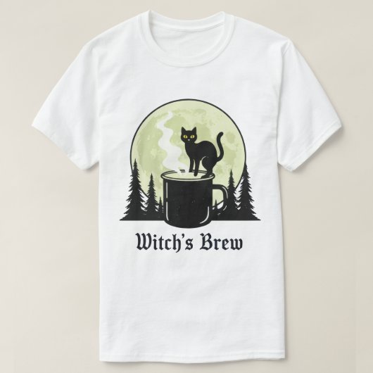 Witch’s Brew Black Cat Coffee Moon Design Tシャツ (デザイン正面)