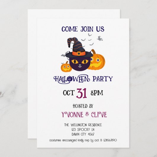 Witch’s Fur-miliar Halloween Party 招待状 (正面/裏面)