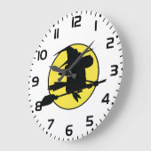 Witch Silhouette Flying on Broom Against Full Moon ラージ壁時計 (傾斜)