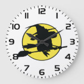 Witch Silhouette Flying on Broom Against Full Moon ラージ壁時計 (正面)