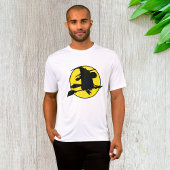 Witch Silhouette Flying on Broom Against Full Moon Tシャツ