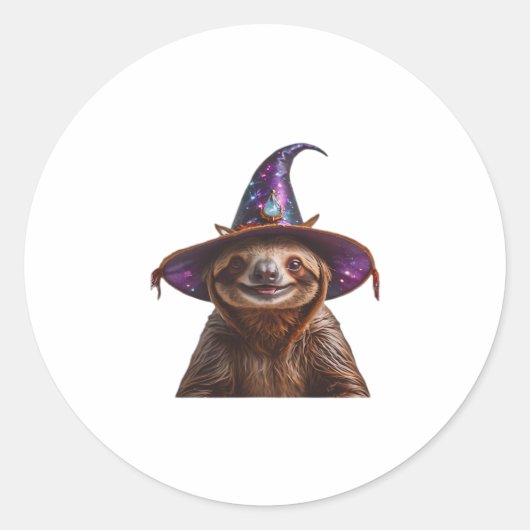 Witch Sloth Halloween trick or treat spooky pumpki ラウンドシール (正面)