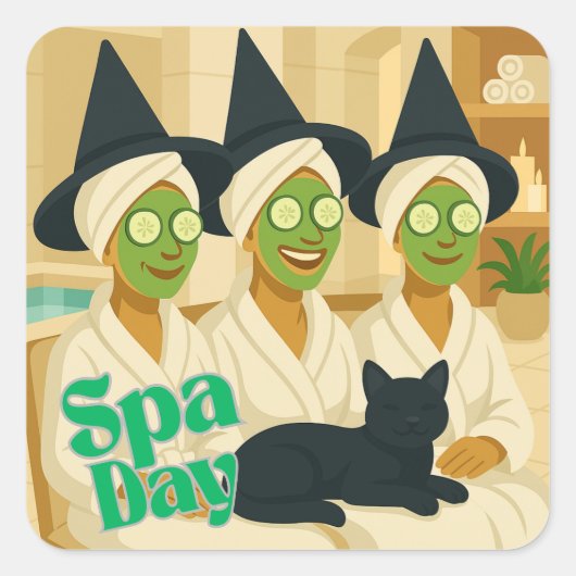 Witch Spa Day Funny Humor  スクエアシール (正面)
