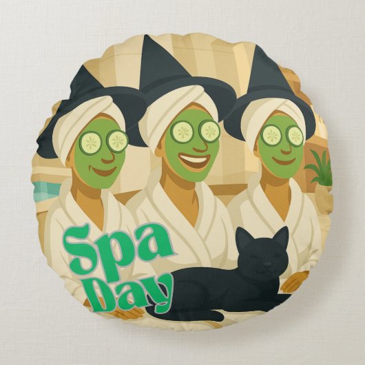 Witch Spa Day Funny Humor ラウンドクッション (正面)