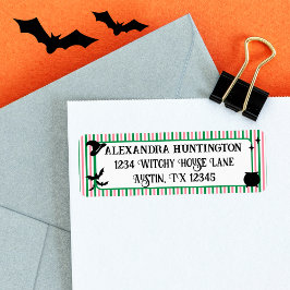 Witch Themed Pink & Green Halloween Return Address ラベル