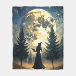 Witch Under Full Moon Enchanted Night フリースブランケット