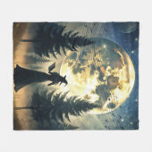 Witch Under Full Moon Enchanted Night フリースブランケット (正面(横))